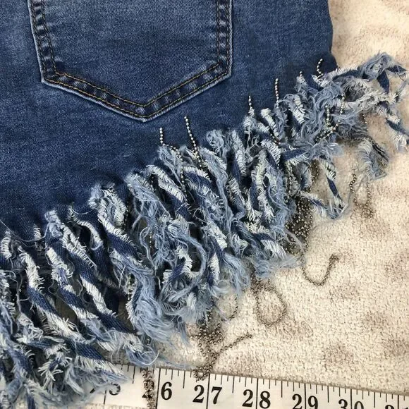 American Bazi jean shorts women’s large blue denim raw edge chain medium wash - Picture 4 of 7